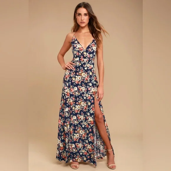 NEW Everlasting Bliss Navy Blue Floral Print Maxi Dress Size XS - Picture 2 of 7